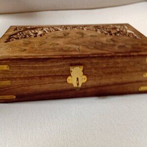 Brass Inlay Hand Carved Wooden Box